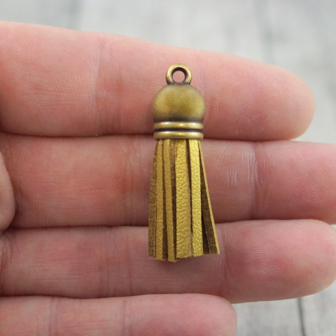 CHWOST-ZAWIESZKA ZAMSZOWA Z METALOWĄ KOŃCÓWKĄ W KOLORZE STAREGO ZŁOTA