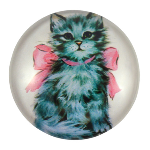 KABOSZON SZKLANY KOT Z KOKARDĄ 25 mm.