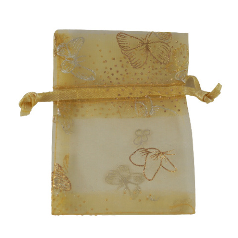 WORECZEK Z ORGANZY ŻÓŁTY ZE ZŁOTYMI MOTYLKAMI