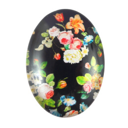 KABOSZON SZKLANY OWALNY KWIATY 18x25 mm.