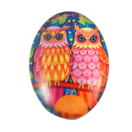 KABOSZON SZKLANY OWALNY DWIE SOWY 18X25mm