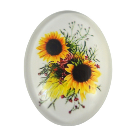 KABOSZON SZKLANY OWALNY DWA SŁONECZNIKI 18x25 mm.