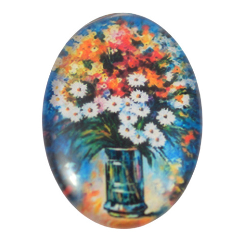 KABOSZON SZKLANY OWALNY POLNE KWIATY 18x25 mm.